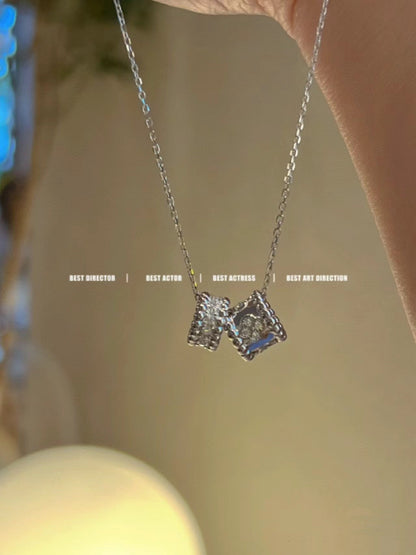 [GALE]PERLEE DOUBLE PENDANT SILVER DIAMOND NECKLACE