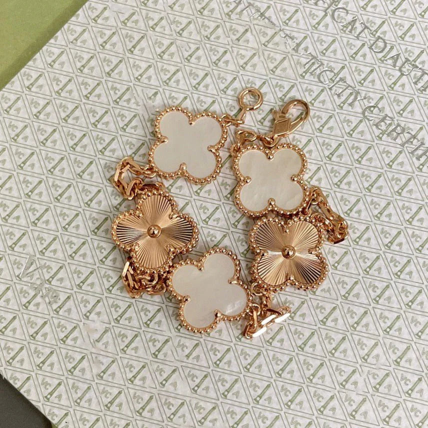 [GALE]CLOVER WHITE PEARL MOP 5 MOTIF BRACELET COLLECTION