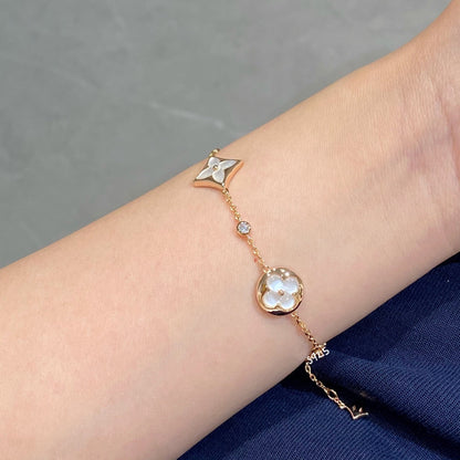 [GALE]STAR AND SUN 4 MOTIF WHITE MOP PINK GOLD BRACELET