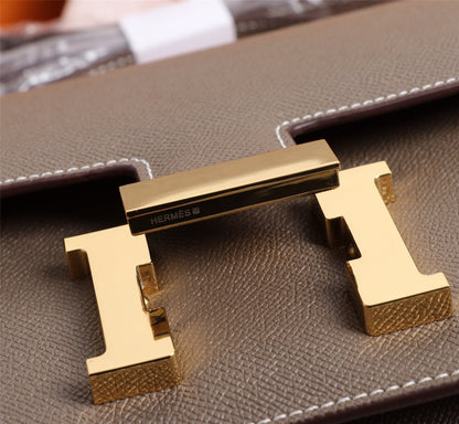 HM CONSTANCE BAGS 19 CHOCOLATE EPSOM GOLD HARDWARE
