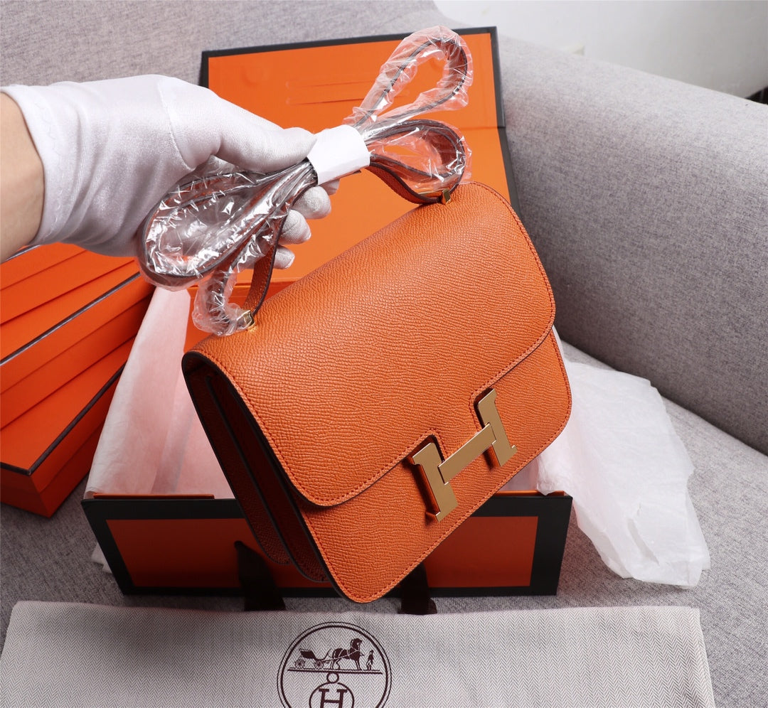 HM CONSTANCE BAGS 19 ORANGE EPSOM GOLD HARDWARE