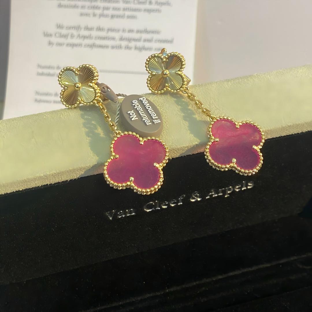 [GALE]Clover Pink Enamel Necklace & Earring Jewelry Set