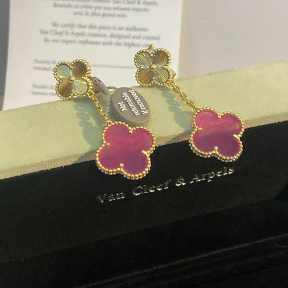 [GALE]Clover Pink Enamel Necklace & Earring Jewelry Set