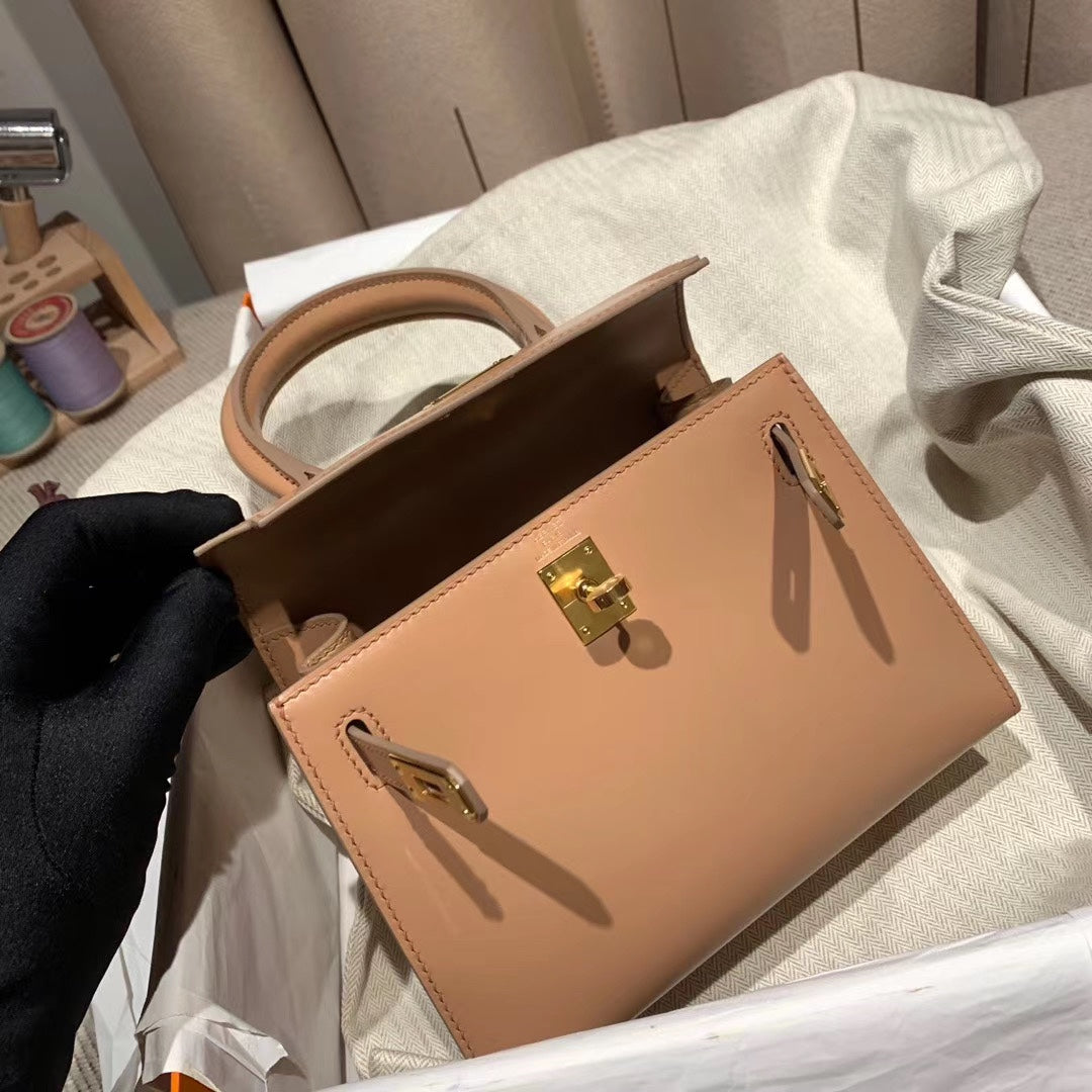 KELLY MINI 20 BAG IN CORAL PINK SMOOTH CALFSKIN WITH GOLD HARDWARE (MADE - TO - ODER)