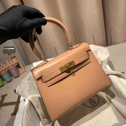 KELLY MINI 20 BAG IN CORAL PINK SMOOTH CALFSKIN WITH GOLD HARDWARE (MADE - TO - ODER)