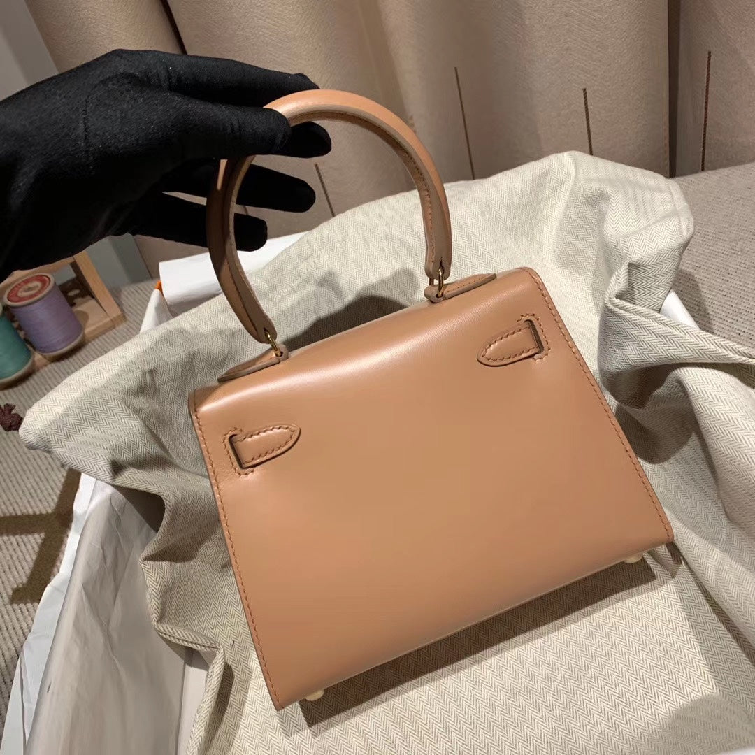 KELLY MINI 20 BAG IN CORAL PINK SMOOTH CALFSKIN WITH GOLD HARDWARE (MADE - TO - ODER)