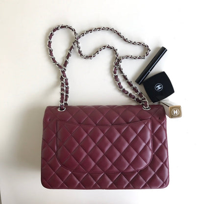 flap bag jumbo 30 burgundy lambskin silver hardware