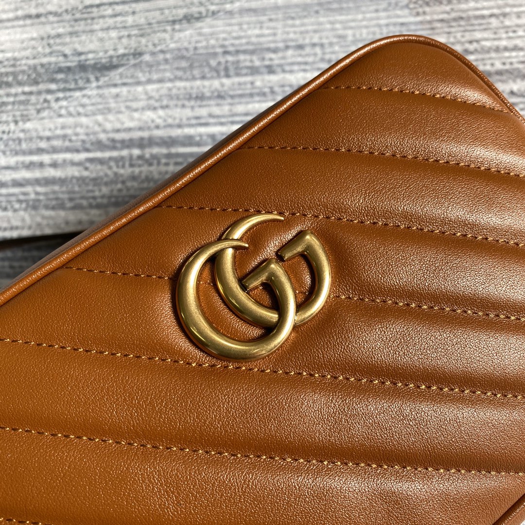 gg marmont mini 18cm zip top brown calfskin gold hardware