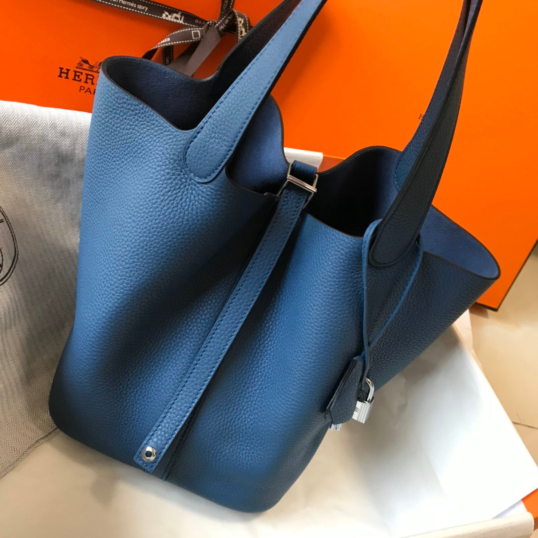 picotin lock blue togo leather silver hardware