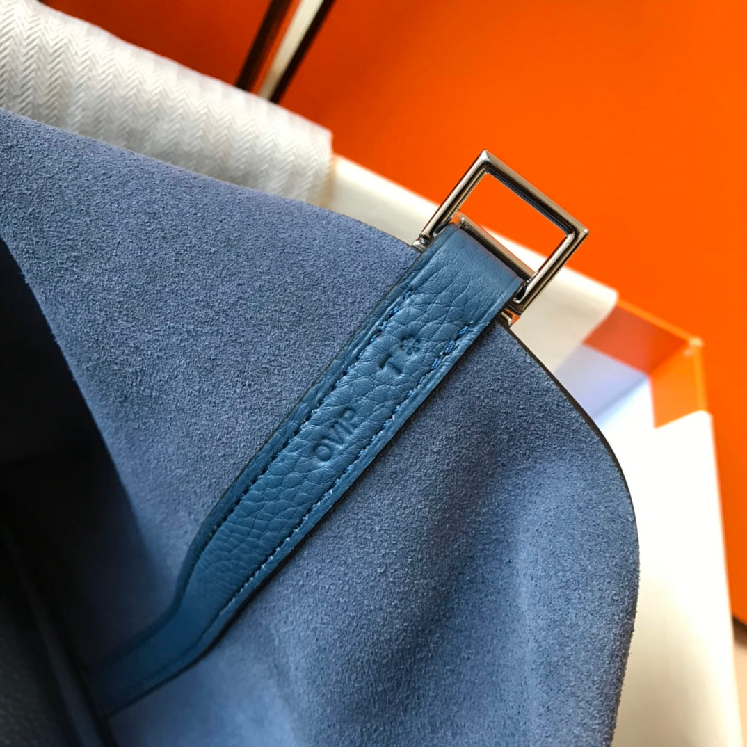 picotin lock blue togo leather silver hardware