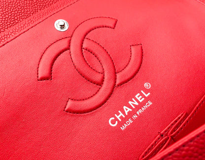 FLAP BAG MEDIUM 25CM RED CAVIAR SILVER HARDWARE