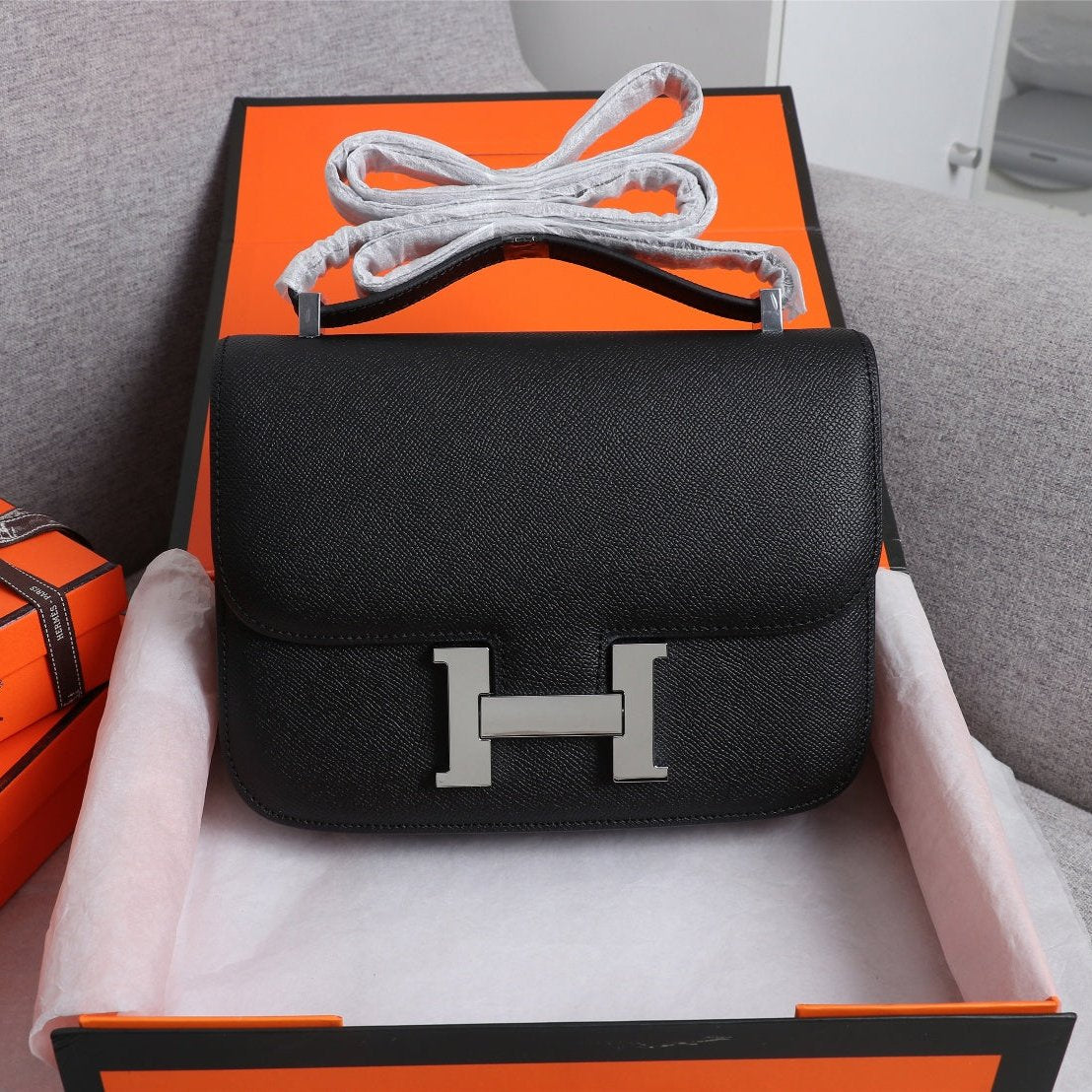 HM CONSTANCE BAGS 19 BLACK EPSOM SILVER HARDWARE