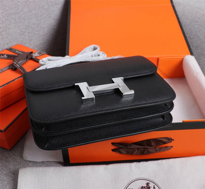 HM CONSTANCE BAGS 22 BLACK EPSOM SILVER HARDWARE