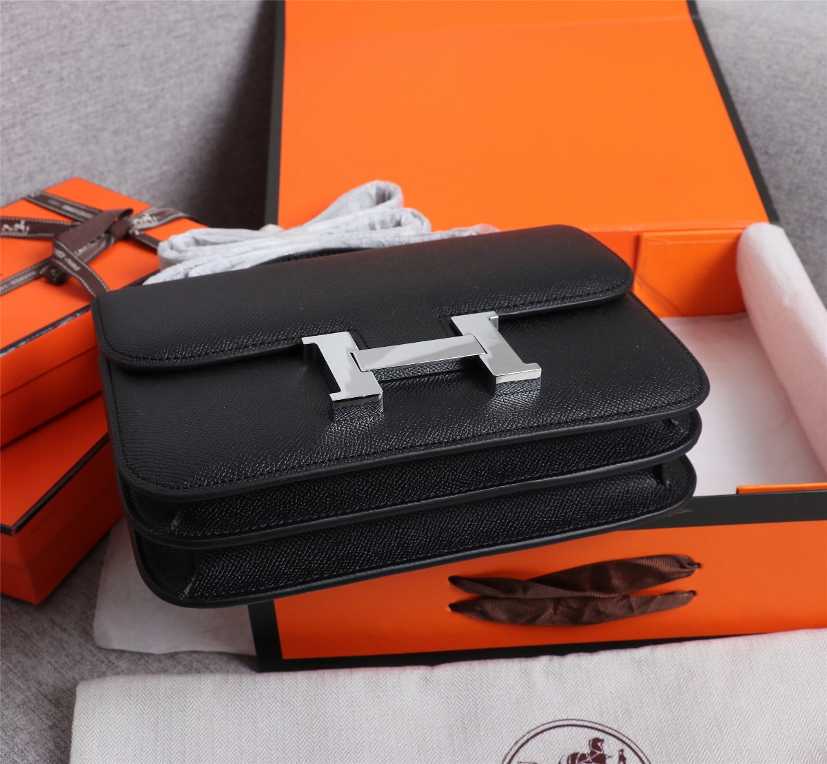HM CONSTANCE BAGS 19 BLACK EPSOM SILVER HARDWARE