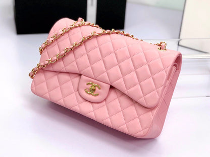 flap bag jumbo 30 pastel pink lambskin gold hardware