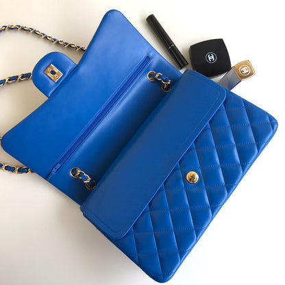 flap bag jumbo 30 blue lambskin gold hardware