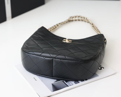 cc hobo bag 26cm black lambskin silver hardware