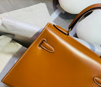KELLY MINI 20 BAG IN BRONZE BROWN SMOOTH CALFSKIN WITH GOLD HARDWARE (MADE - TO - ODER)