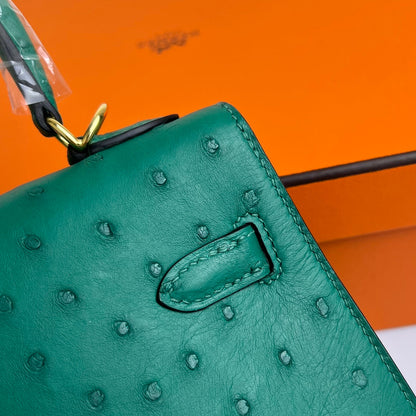 KELLY BAG 20 IN TEAL GREEN OSTRICH LEATHER WITH GOLD HARDWARE (MADE - TO - ODER)