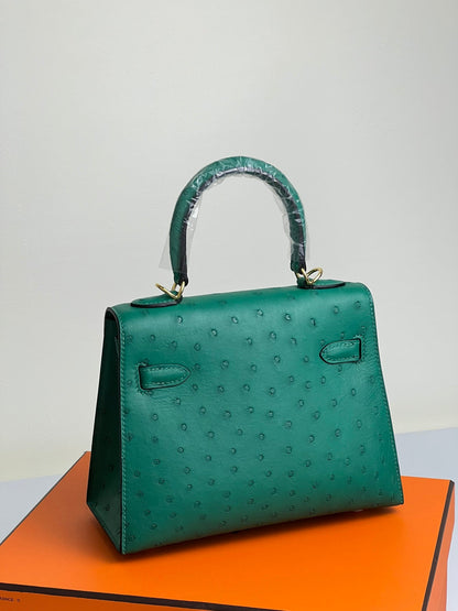KELLY BAG 20 IN TEAL GREEN OSTRICH LEATHER WITH GOLD HARDWARE (MADE - TO - ODER)