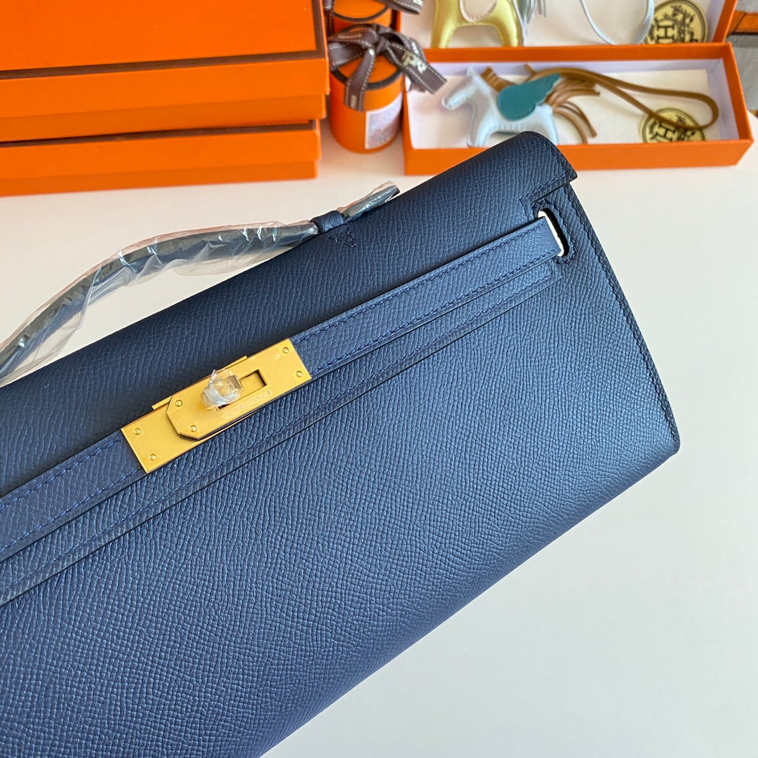 HM Kelly Cut 31 Night Blue Epsom Leather Gold Hardware 229049