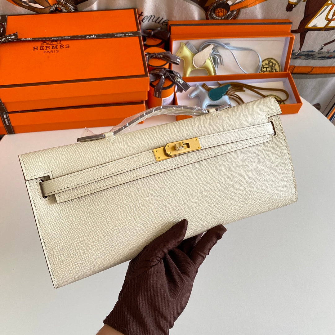 HM Kelly Cut 31 Ivory Epsom Leather Gold Hardware 229047