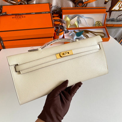 HM Kelly Cut 31 Ivory Epsom Leather Gold Hardware 229047
