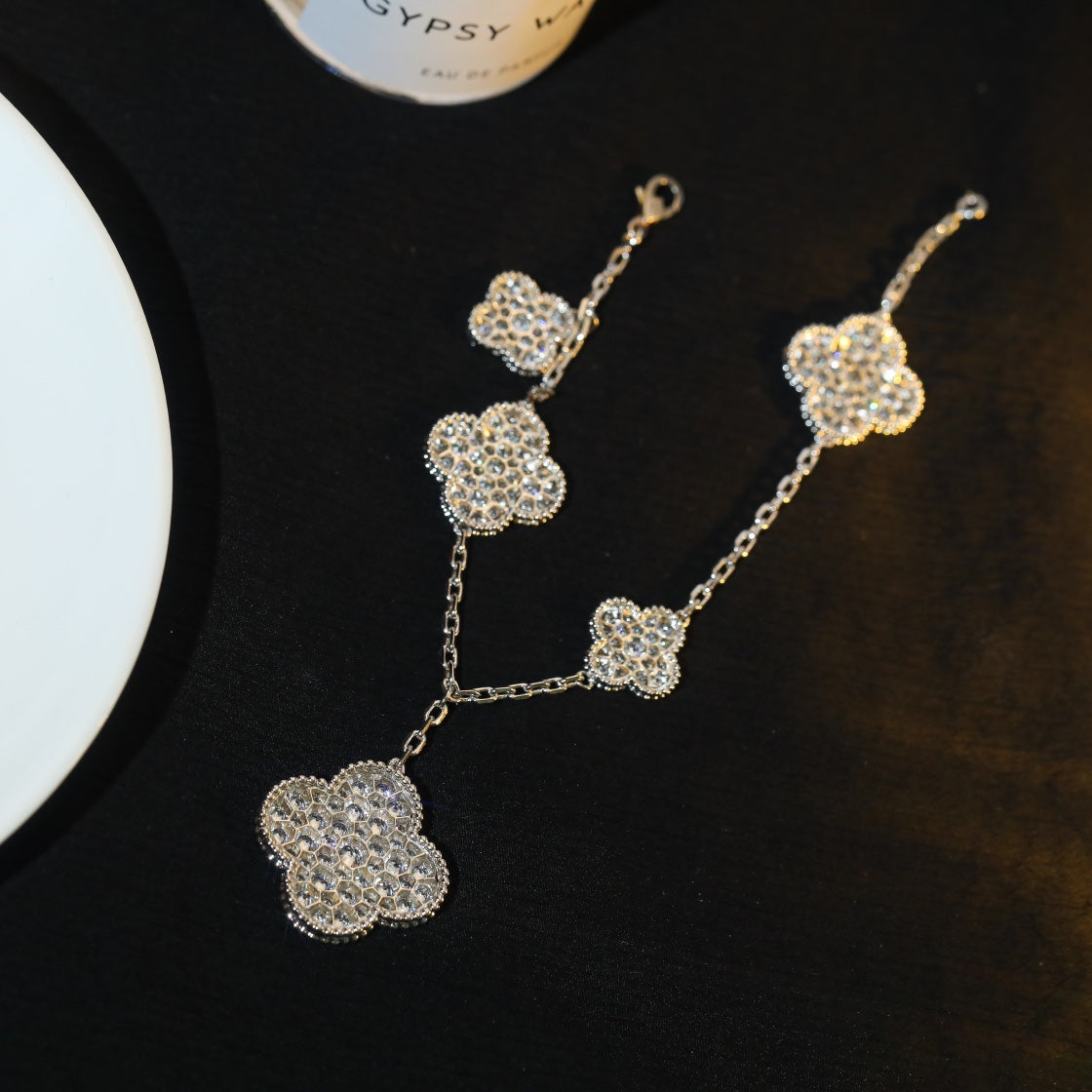 [GALE]CLOVER BRACELET 5 MOTIF SILVER DIAMOND PAVED