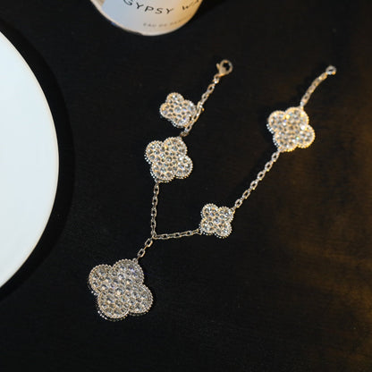 [GALE]CLOVER BRACELET 5 MOTIF SILVER DIAMOND PAVED