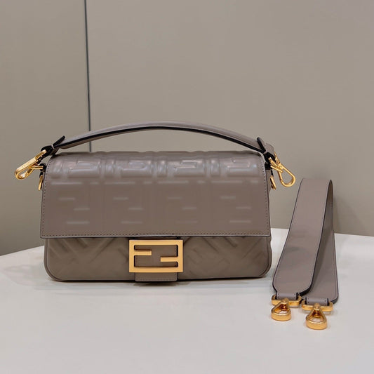 BAGUETTE WITH FF MOTIF 27 IN PINE CONE SOFT LAMBSKIN GOLD HARDWARE