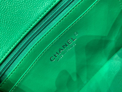 flap bag mini 20cm dark green caviar silver hardware