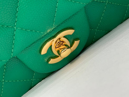 flap bag mini 20cm dark green caviar gold hardware