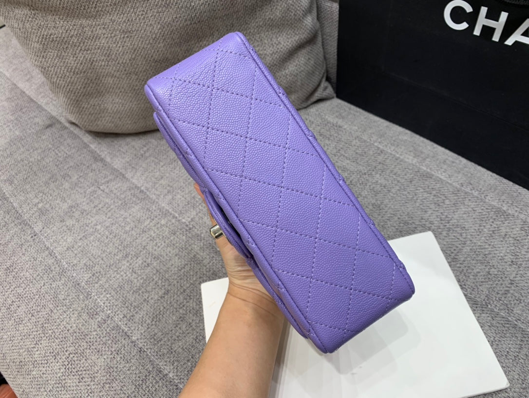 flap bag mini 20cm purple caviar silver hardware