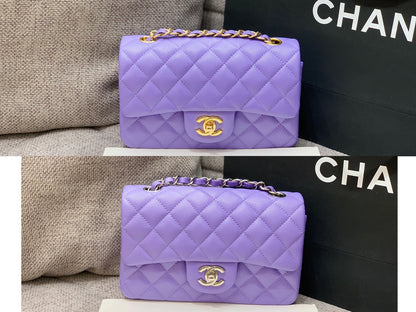 flap bag mini 20cm purple caviar gold hardware