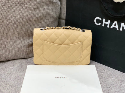 flap bag mini 20cm beige caviar silver hardware