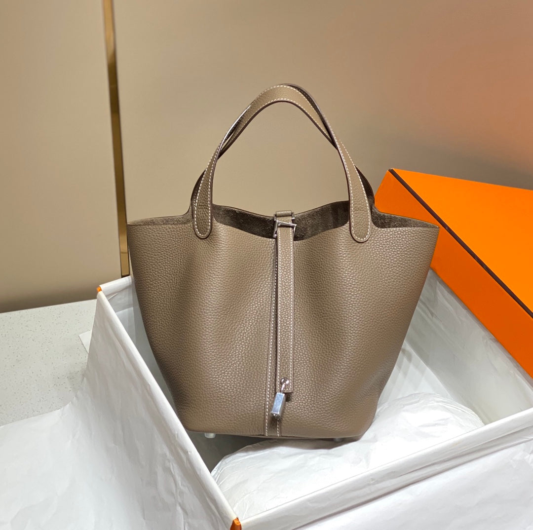 Picotin Lock Etoupe Togo Leather Silver Hardware
