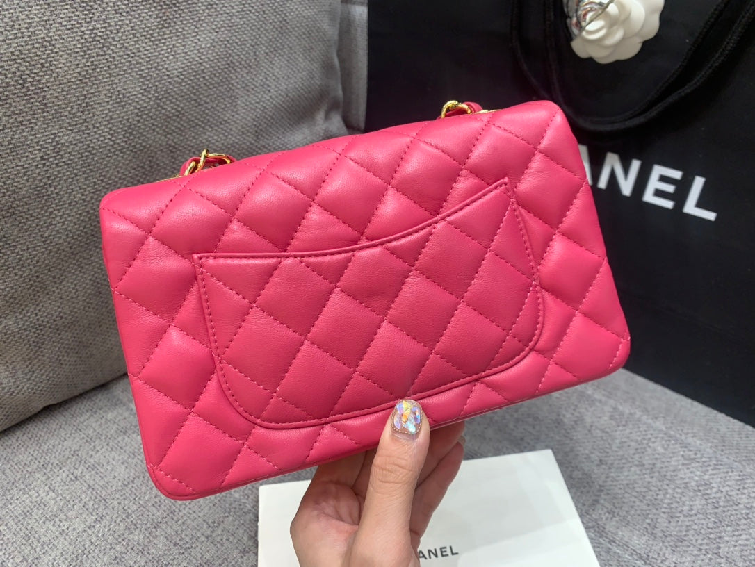 flap bag mini 20cm ruby red lambskin gold hardware