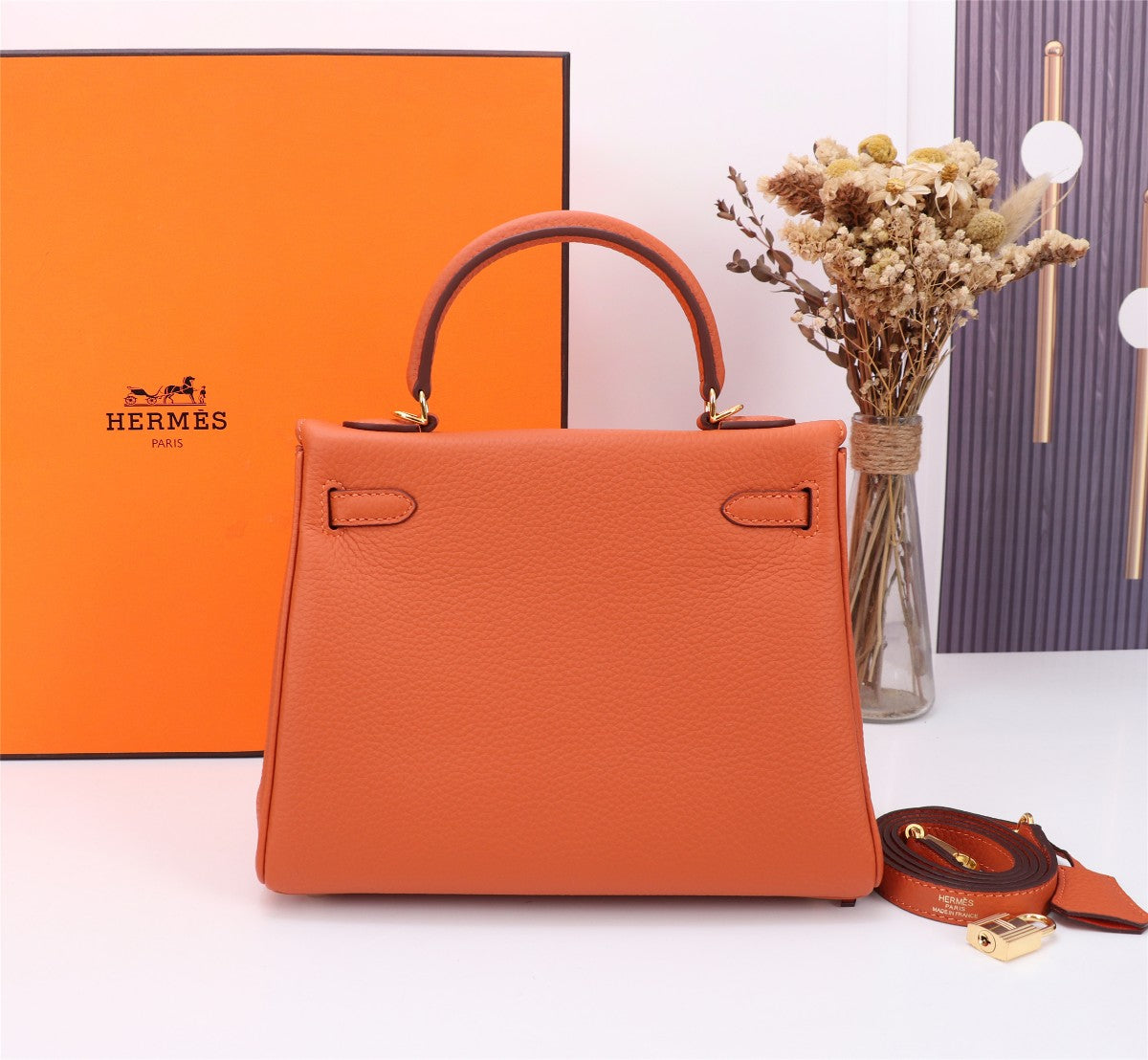HM KELLY BAG 25 ORANGE TOGO GOLD HARDWARE