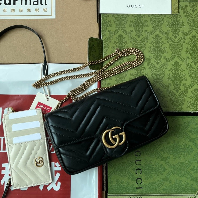 gg marmont 21cm black calfskin gold hardware