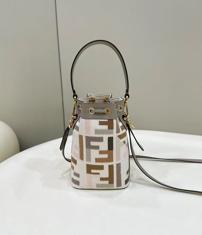 ff mon tresor bucket bag 18cm grey leather ff motif