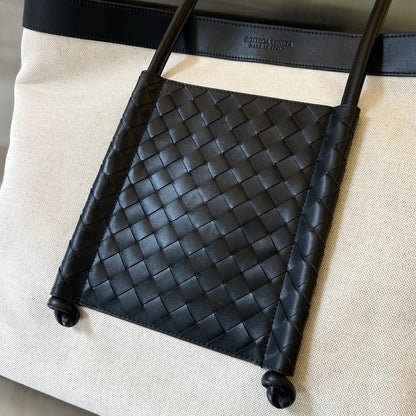 PORTELLO TOTE 53 IN BLACK CALFSKIN AND WHITE CANVAS