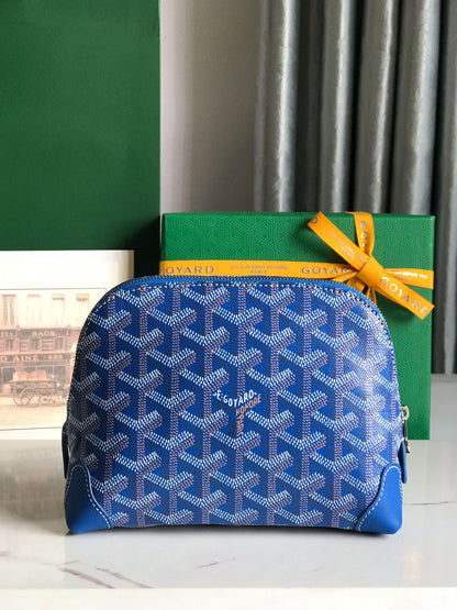 VENDÔME COSMETIC POUCH 17 IN SAPPHIRE BLUE GOYARDINE CANVAS AND CALFSKIN TRIM