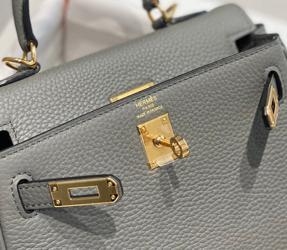 HM Mini Kelly 20cm Gris Meyer Togo Leather Gold Hardware