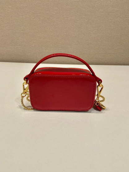 MINI HAND BAG 11 WITH GOLD STRAP IN RED PATENT CALFSKIN