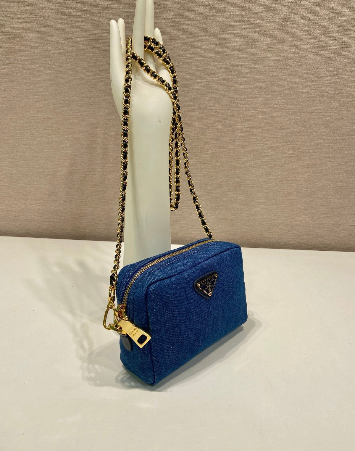 MINI BAG 14 IN AZURE BLUE DENIM GOLD HARDWARE