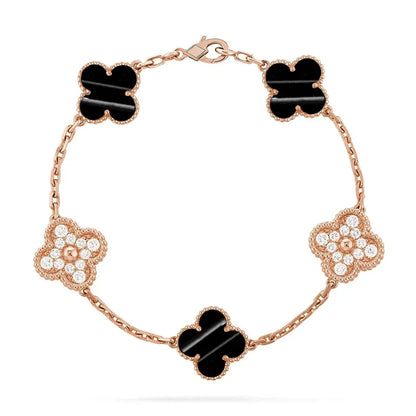 [GALE]Clover Laser  Pulsar Stone 5-Motif & LOVE Diamond-Paved Bracelet Stack Set