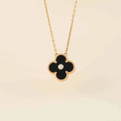 [GALE]CLOVER 15MM DIAMOND ONYX NECKLACE