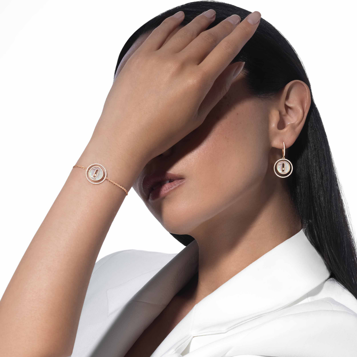 [GALE]LUCKY MOVE WHITE MOTHER OF PEARL PINK GOLD DIAMOND BRACELET