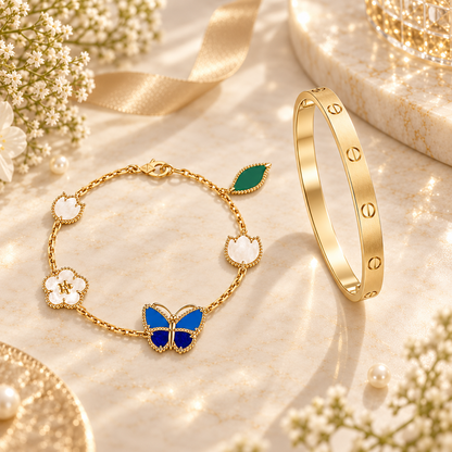 [GALE] LOVE Brushed & Lucky Spring Butterfly 5-Motif Bracelet Stack Set