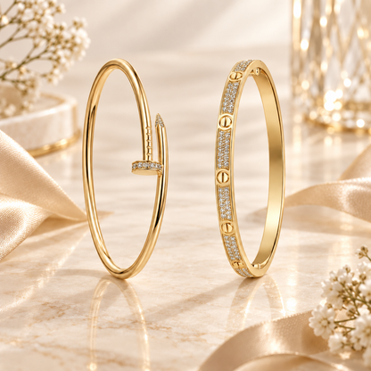 [GALE] JUSTE Diamond & LOVE Diamond-Paved Bracelet Stack Set